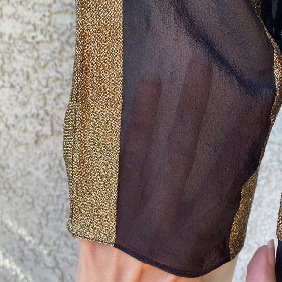 Ralph Lauren Black Label Gold Metallic Striped Sheer Silk Couture Blouse Shirt - Picture 4 of 8